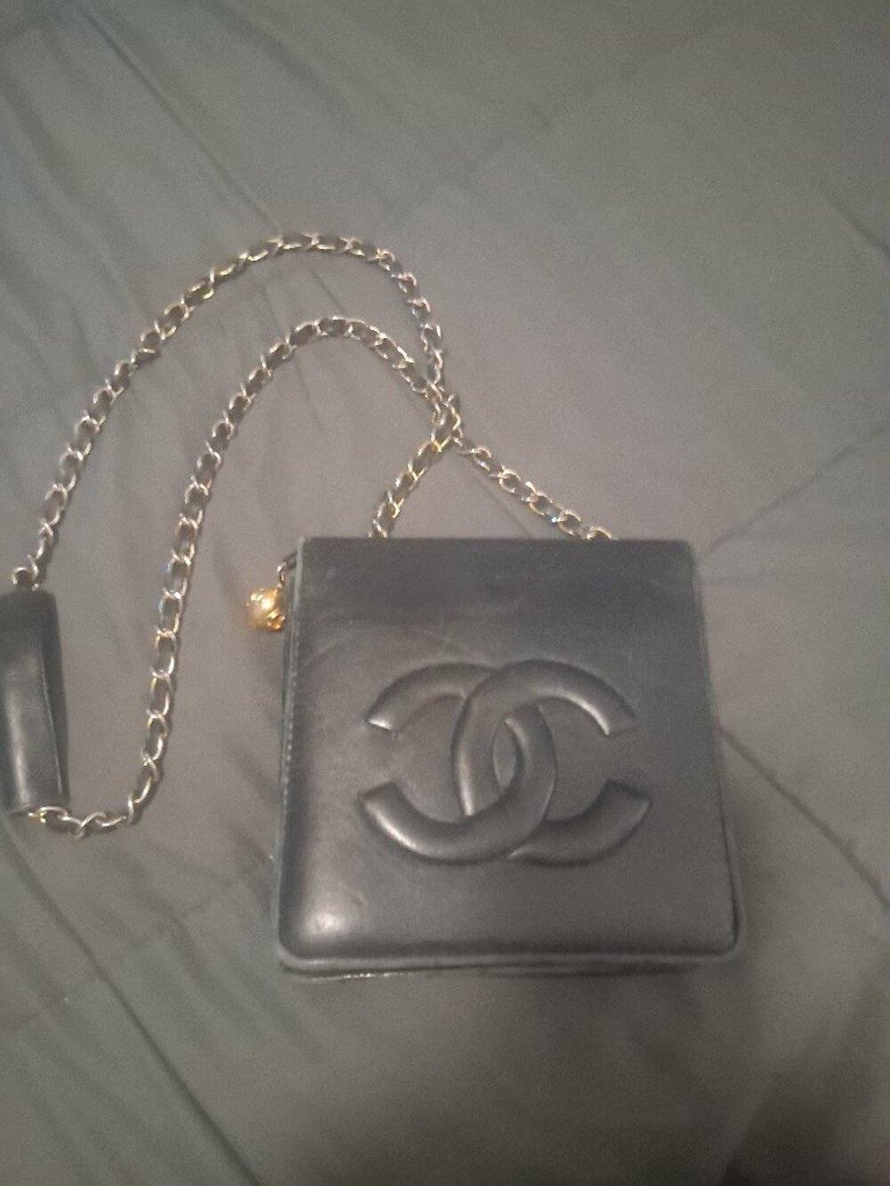 Vintage CHANEL Lambskin Wallet on Chain Black Shoulder Bag Crossbody